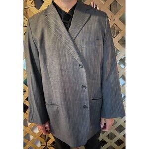 PRONTO MONDO Italia gray pinstripe stretch super 140's wool suit jacket 50R